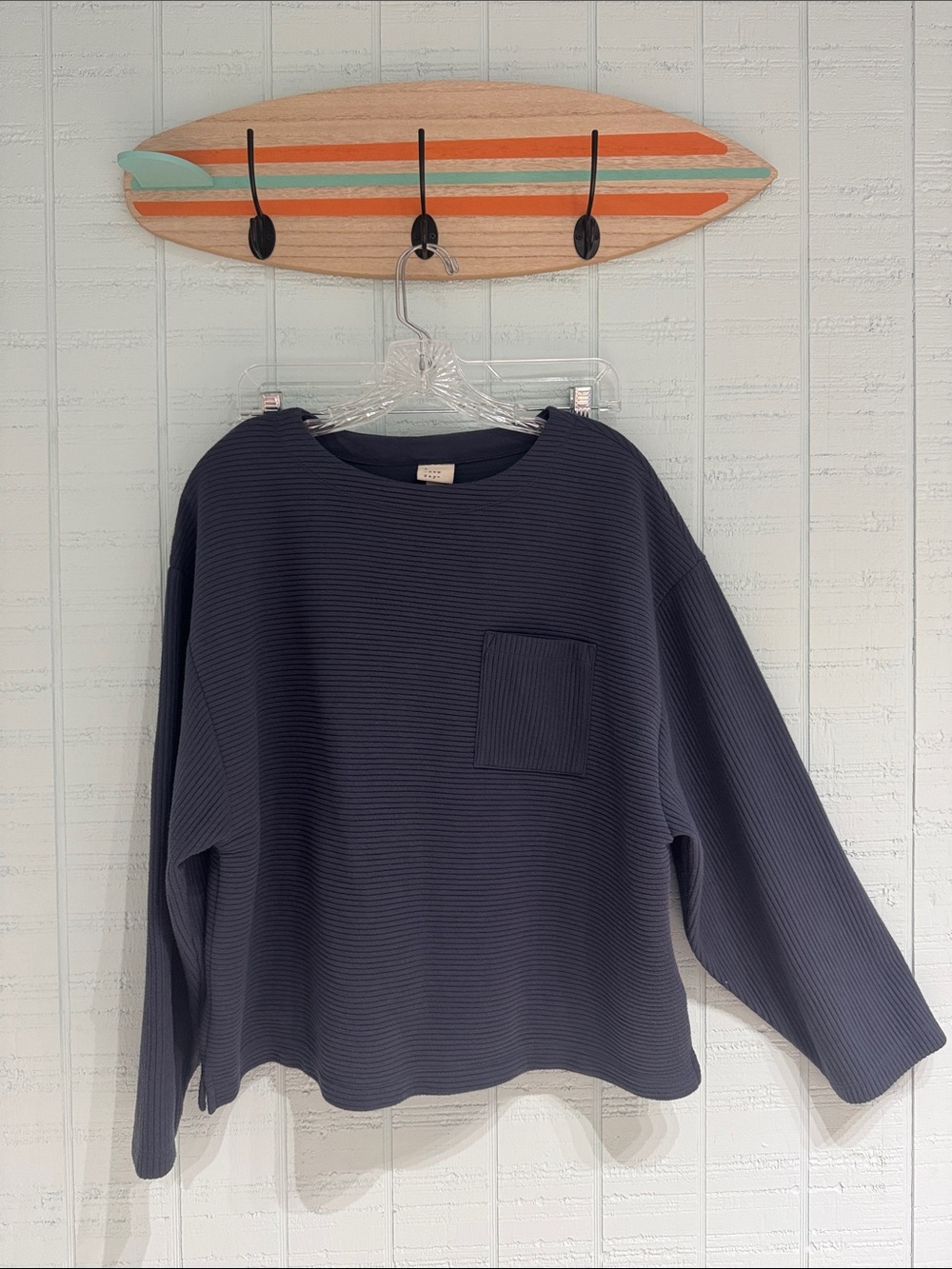 a new day Navy Boxy Ribbed Crewneck Sweater with Pocket